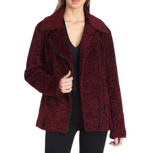 AVEC LES FILLES Burgundy Faux Shearling Jacket